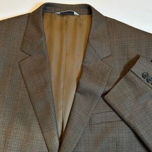 Pronto Uomo Mens 48 Long Brown Houndstooth 100% Wool Sport Coat Blazer